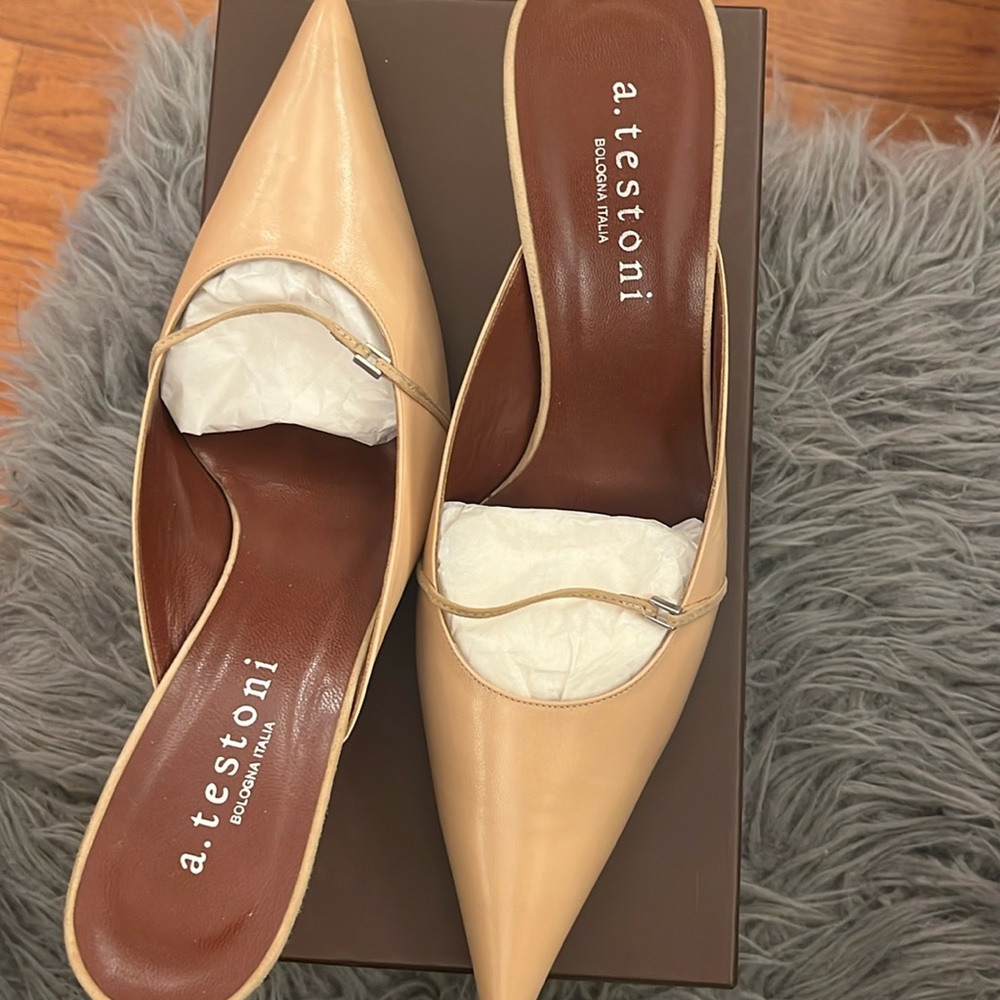 A. Testoni leather shoes like new condition worn once indoors.